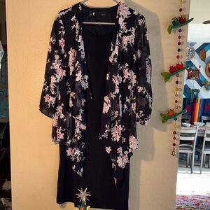 VINTAGE LESLIE FAY Navy blue sleeveless stretchy dress with attached sheer li